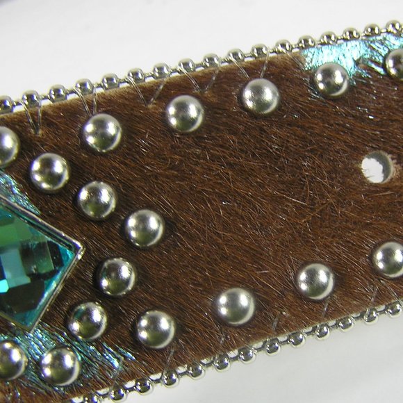 ANGEL RANCH CALF HAIR LEATHER BELT SIZE XL STUDS FAUX GEMS - Picture 3 of 16